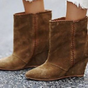 Leather wedge booties